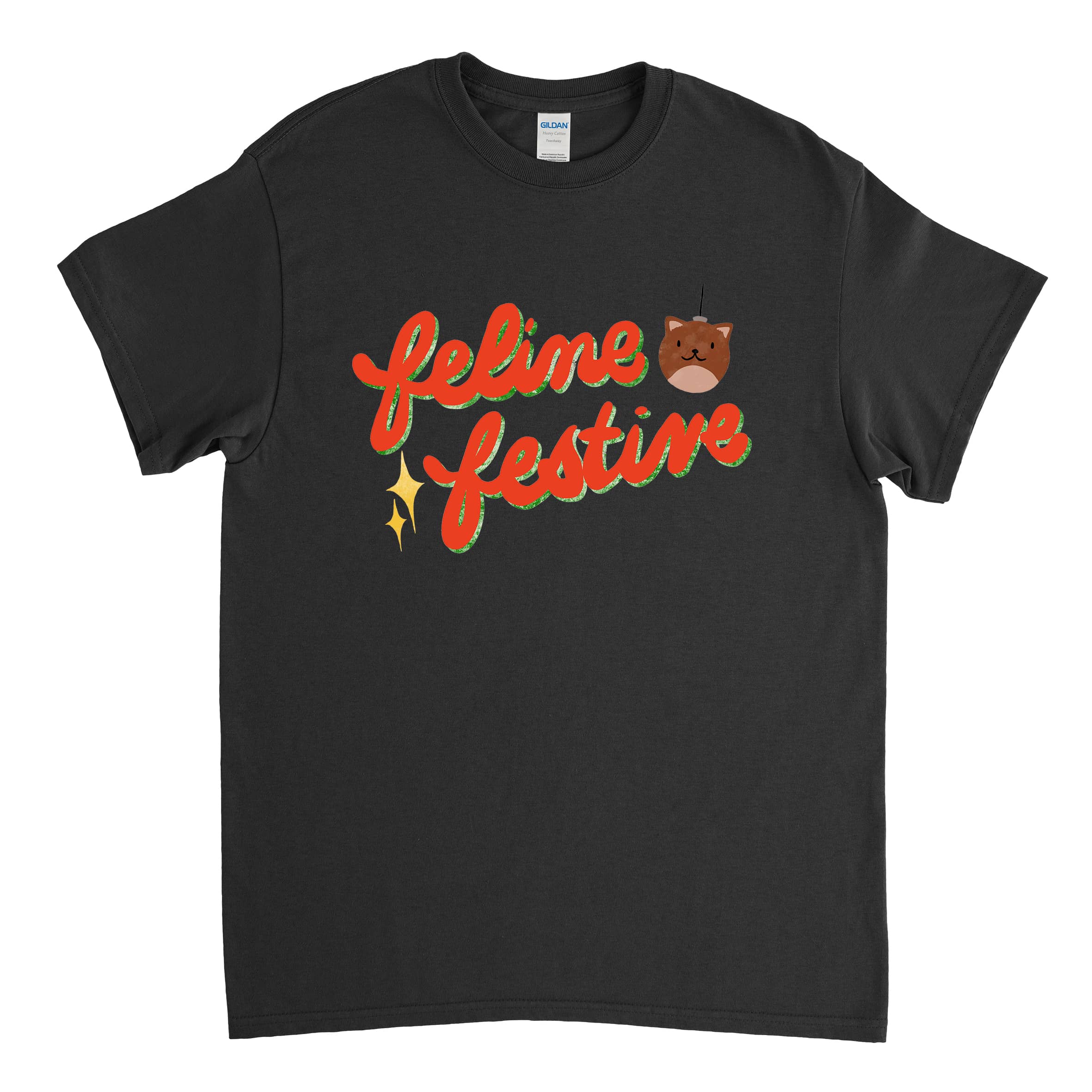 Feline Festive Christmas Tee in Black