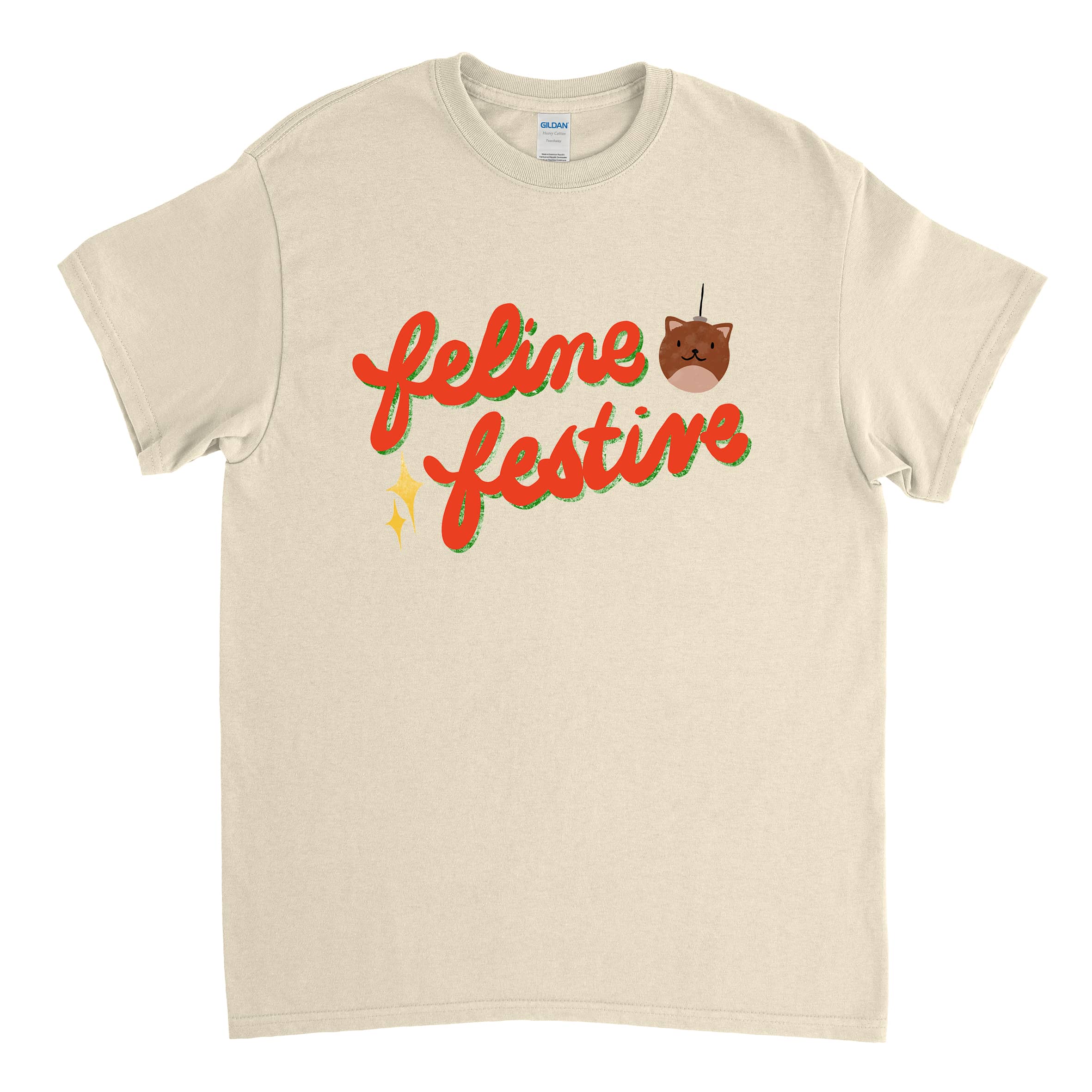 Feline Festive Christmas Tee in Natural