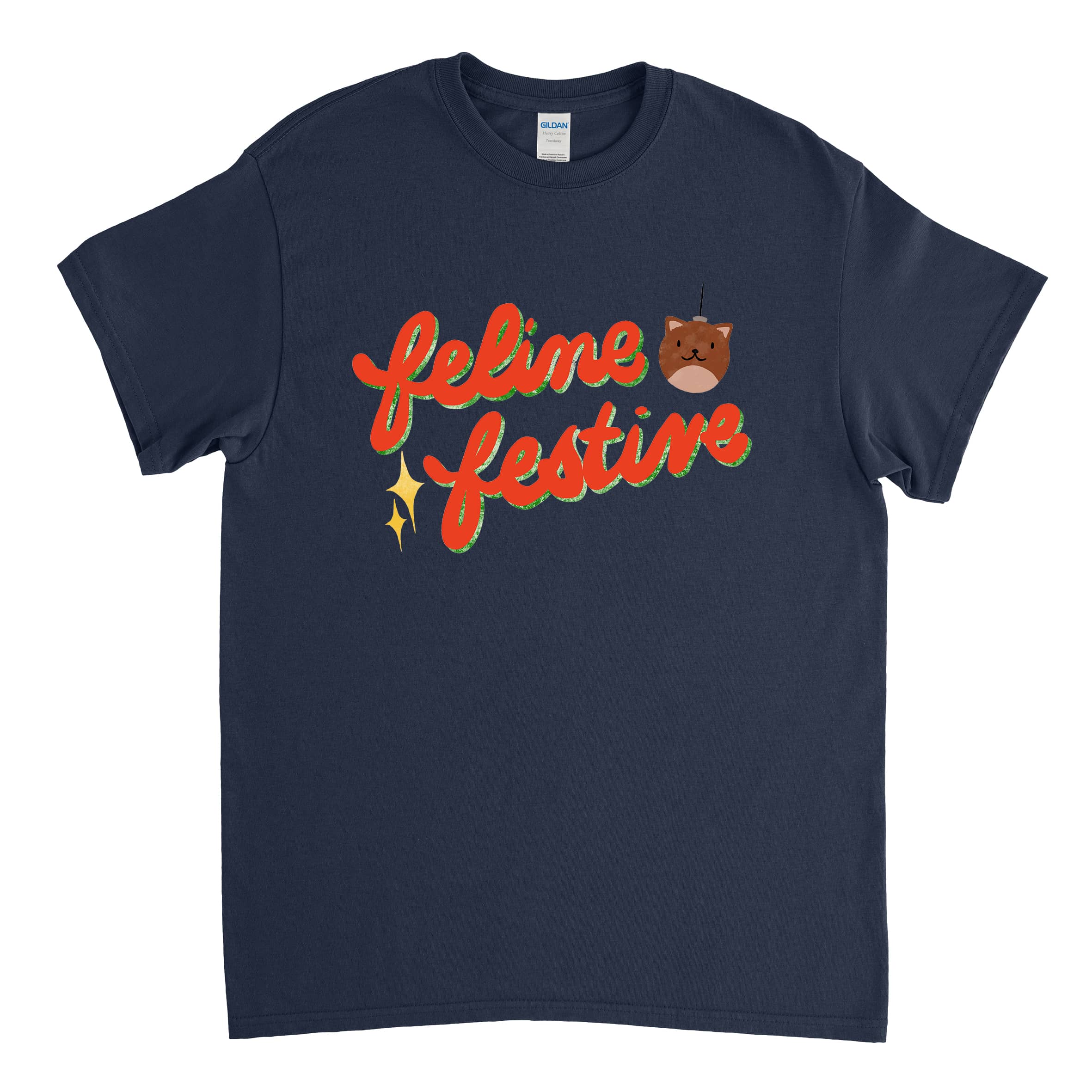 Feline Festive Christmas Tee in Navy